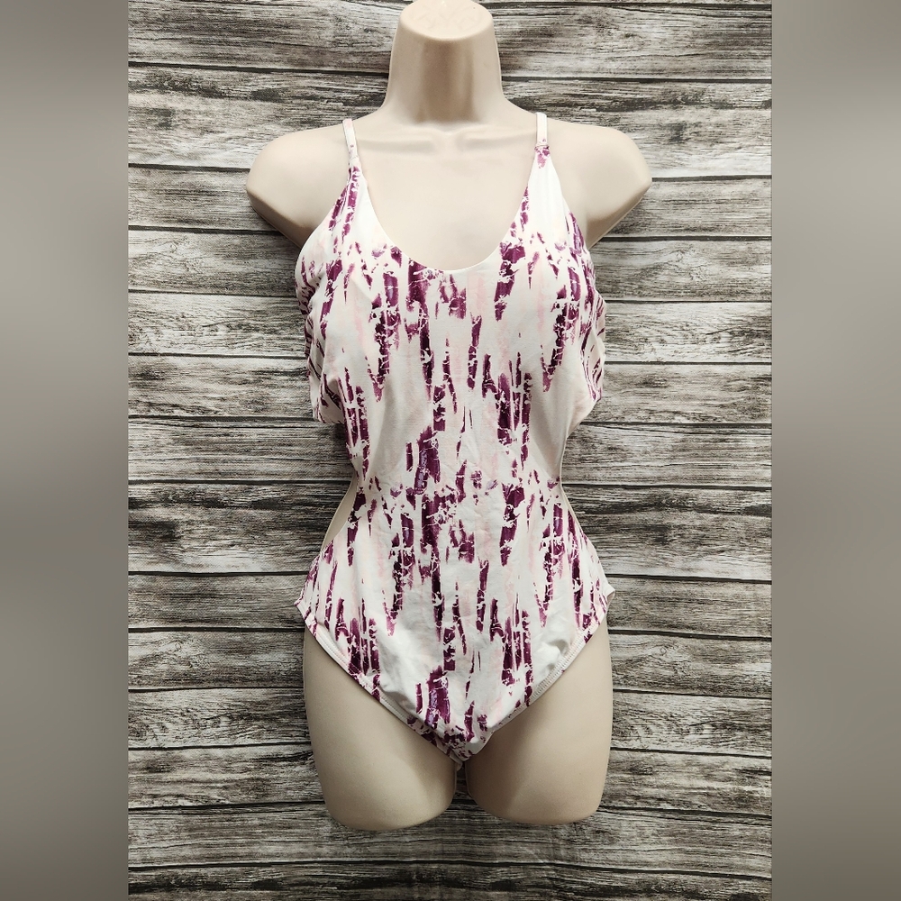 Ambrielle white and purple tie dye strappy one piece swim suit